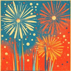 Retro Illustration of Animated Fireworks