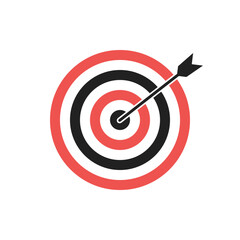 Red and black bullseye dart target icon. Dart target goal marketing sign. Arrow dart logo vector. Winner dart sign.