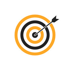 Orange and black bullseye dart target icon. Dart target goal marketing sign. Arrow dart logo vector. Winner dart sign.
