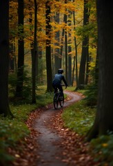 Fototapeta premium Autumn Forest Bike Ride Exploring Nature s Trail