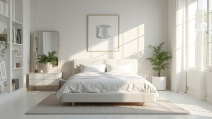 Bright and Cozy White Bed Interior with Natural Light and Minimalist Decor