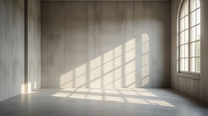 Sunny Concrete Interior with Light and Empty Wall for Art Exhibition or Advertisement