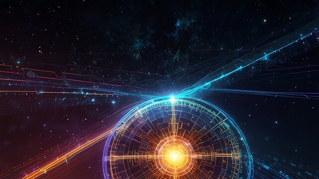 Abstract astral travel composition with glowing trails of light blending into a starry infinite expanse