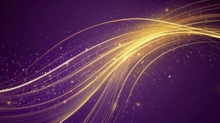 Obraz premium Golden Abstract Lines on a Purple Background - Stunning Visual Art
