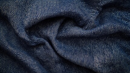 Texture of Raw Denim Fabric in Dark Blue with Detailed Fiber Close-Up