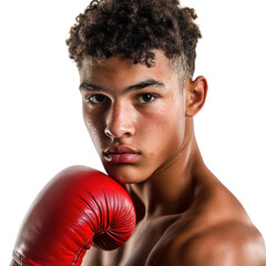 Dynamic Portrait of a Young Boxing Sensation Wearing Gloves, Perfect for Sports Promotion and Fitness Campaigns and transparent background