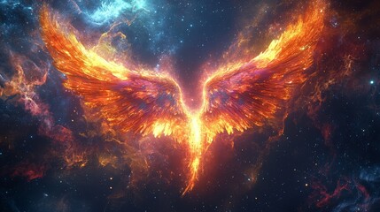 Obraz premium Celestial Being with Radiant Wings and Glowing Light in Cosmic Space