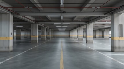 Spacious Empty Underground Parking Garage Interior with Concrete Columns
