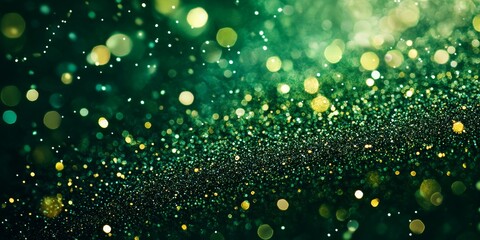 Glittering green elements stand out beautifully against a dark background, creating a striking visual effect with shimmering green tones that captivate the eye and evoke a sense of wonder.