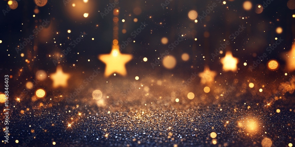 Poster christmas background featuring a festive golden abstract design filled with shimmering bokeh defocus