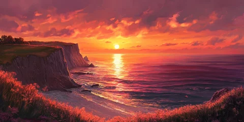 Selbstklebende Fototapeten Enchanting sunset showcasing the magic of a cape, featuring vibrant colors and stunning views. Experience the magical sunset at the cape, where every moment captivates the senses. © Gular