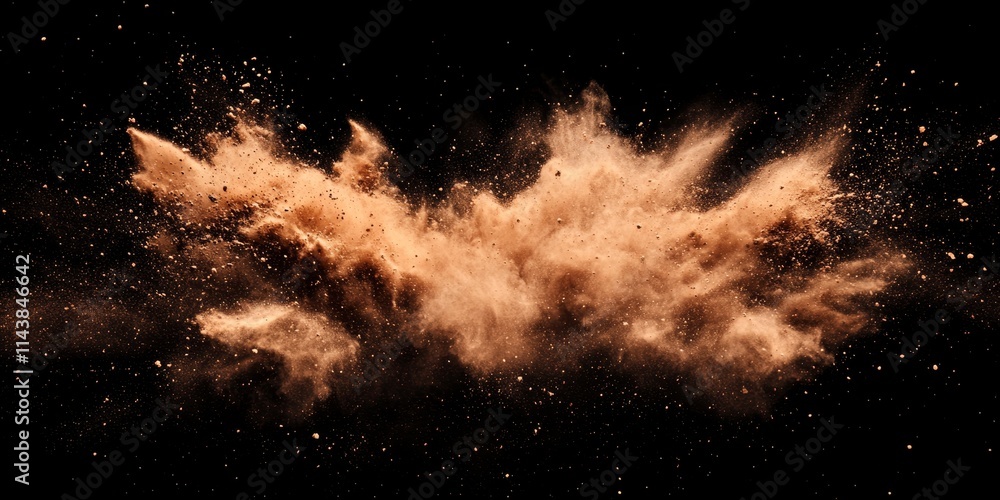 Leinwandbilder brown particles create a dynamic splash against a black background, showcasing a striking brown dust