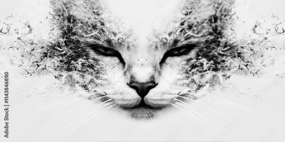 Poster abstract black and white background featuring the noise effect of a cat. this cat inspired abstract 