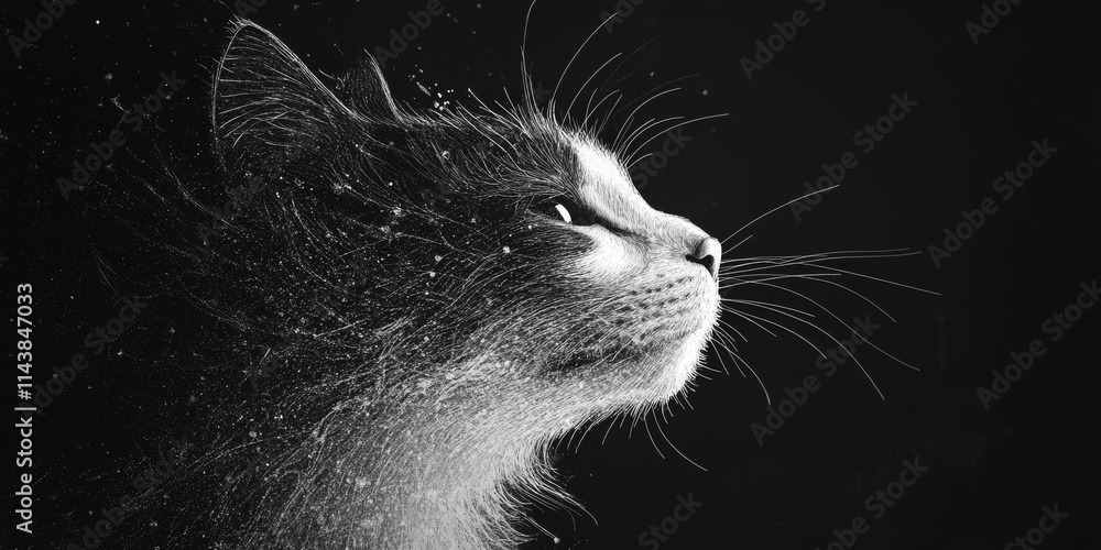Poster abstract black and white background featuring the noise effect of a cat. this cat inspired abstract 