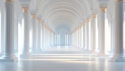 Minimalist White Architecture with Arched Columns Soft Lighting