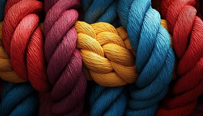 Team Rope of Diverse Strengths with Colorful Strands Twisted Together