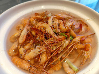 Delicious Fresh Shrimp in Savory Broth with Green Onions