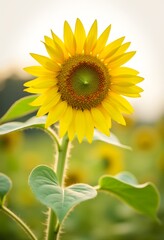 Fototapeta premium Single Sunflower in Field Golden Hour Glow