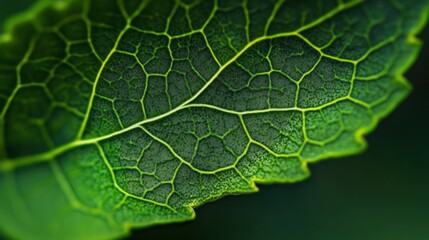 Close-up of a vibrant green leaf's intricate vein network.