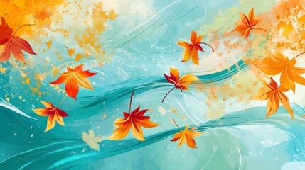 Obraz premium Autumnal Maple Leaves in Motion: A Whimsical Fall Foliage Design