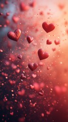 Obraz premium Valentine's Day phone wallpaper background with flying hearts, red and pink colors