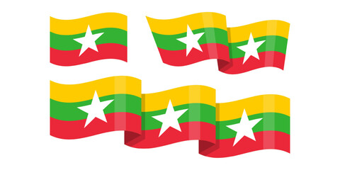 Vector illustration of wavy Myanmar flag on transparent background