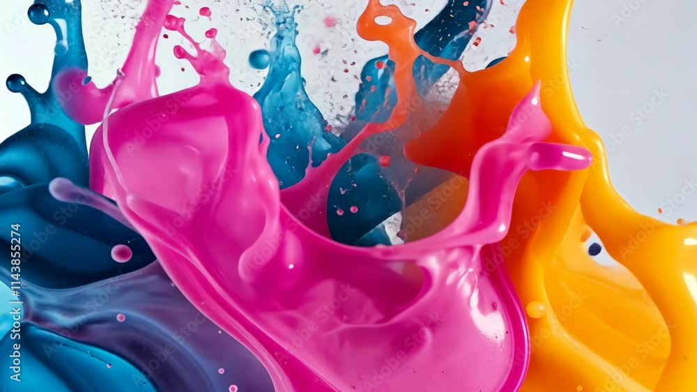 Poster vibrant splashes of color created by paint mixing in an artistic display