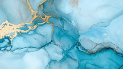 Naklejka premium Stunning Blue and Gold Abstract Liquid Art Design, Perfect for Graphic Resources