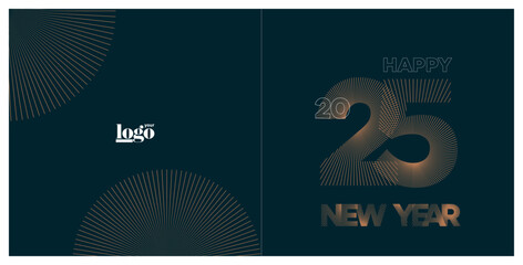 Naklejka premium 2025 logo and premium wish card with leaf style. Happy new Year.