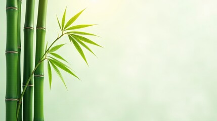 Serene Bamboo Shoots and Vibrant Green Leaves Against a Soft, Pastel Background