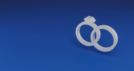 Isolated realistic white wedding rings symbol with shadow. Located on the right side of the scene. 3d illustration on transparent background