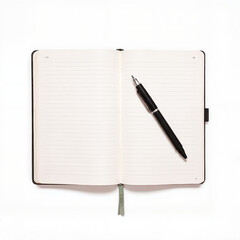 Open lined notebook with black pen, writing and planning concept