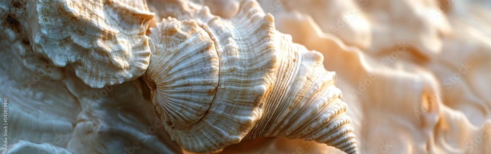 Poster close-up view of a textured seashell revealing intricate patterns and natural beauty