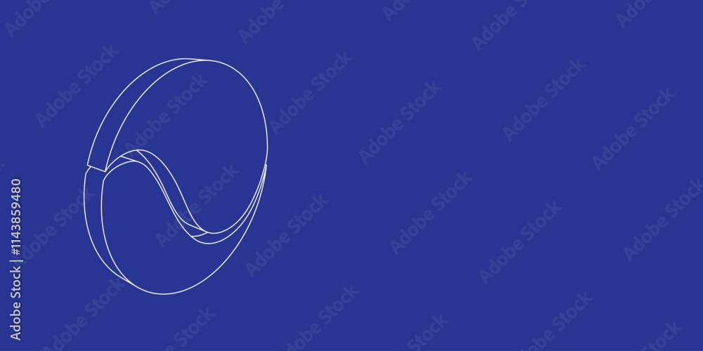 Poster the outline of a large tennis ball made of white lines on the left. 3d view of the object in perspec