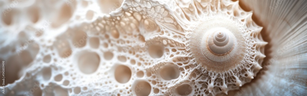 Poster Close-up view of a intricate seashell showcasing stunning textures and patterns found on ocean shores