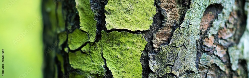 Poster close-up of textured bark on an ancient tree showcasing intricate details and vibrant colors in a fo