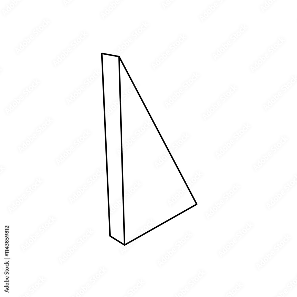 Poster the outline of a large right triangle symbol is made with black lines. 3d view of the object in pers