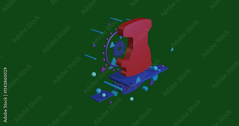 Poster red sanding machine symbol on a pedestal of abstract geometric shapes floating in the air. abstract 