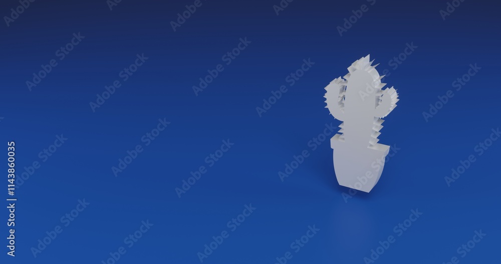 Poster isolated realistic white cactus symbol with shadow. located on the right side of the scene. 3d illus