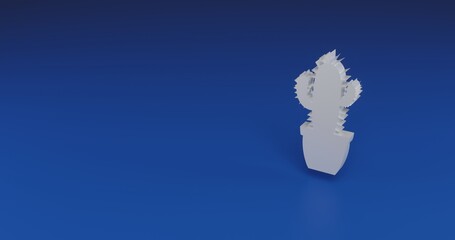 Isolated realistic white cactus symbol with shadow. Located on the right side of the scene. 3d illustration on transparent background
