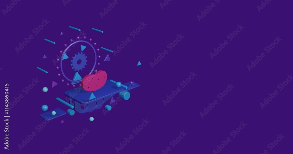 Poster pink potatoes symbol on a pedestal of abstract geometric shapes floating in the air. abstract concep
