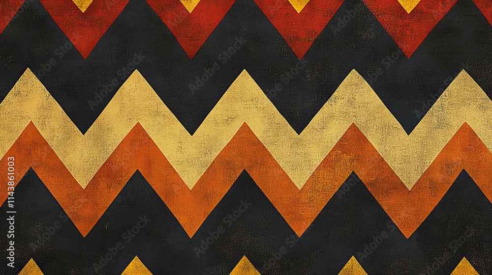 Poster abstract, background zigzag pattern in warm colors on a textured background.