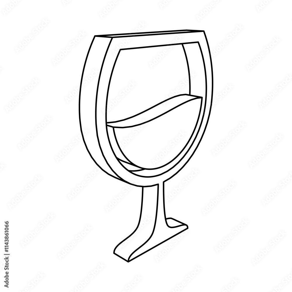 Poster the outline of a large wineglass symbol is made with black lines. 3d view of the object in perspecti