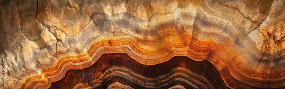 Poster detailed cross-section of a tree showing intricate growth rings and texture in natural colors