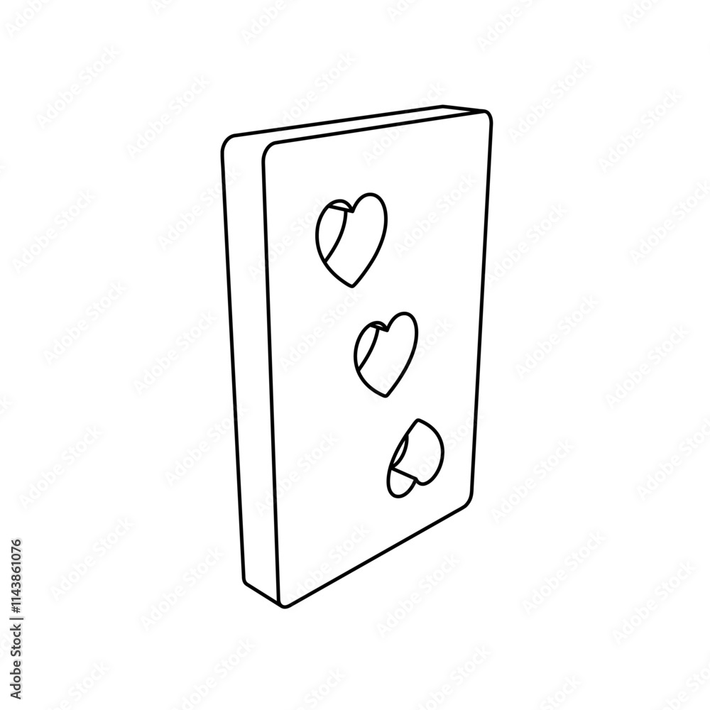 Poster the outline of a large three of hearts playing card is made with black lines. 3d view of the object 