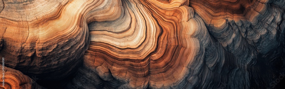 Poster exploring the intricate patterns and colors of a tree cross-section showcasing natural beauty and gr