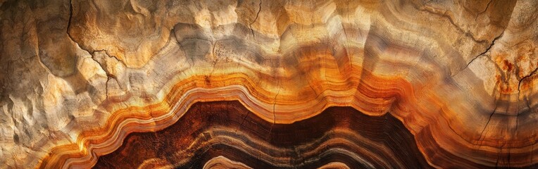 Naklejka premium Detailed cross-section of a tree showing intricate growth rings and texture in natural colors