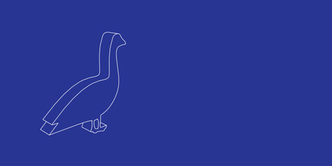 The outline of a large goose symbol made of white lines on the left. 3D view of the object in perspective. Vector illustration on indigo background