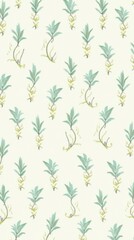 Repeating Pattern of Stylized Leaves in Green, Blue, and Yellow