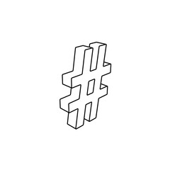 The outline of a large hash symbol is made with black lines. 3D view of the object in perspective. Vector illustration on white background